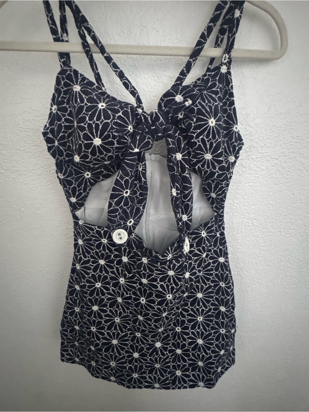 Navy Floral Cutout Tie-Front Mini Dress